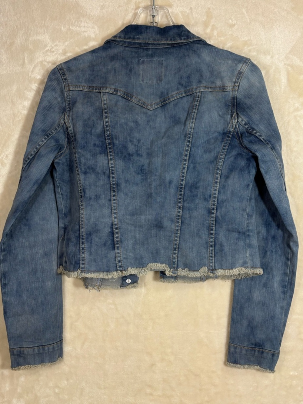 Jessica Simpson Distressed Light Blue Cropped Denim Jacket - Picture 2 of 10